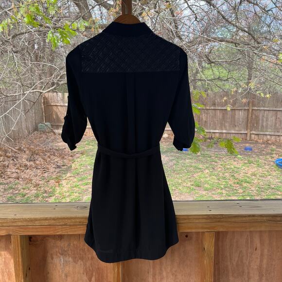 Express The Portofino Shirt Dress Black Faux Quilted Leather Accent Size XS. NEW - Picture 2 of 9